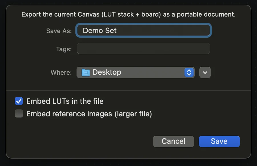 Export Canvas dialog