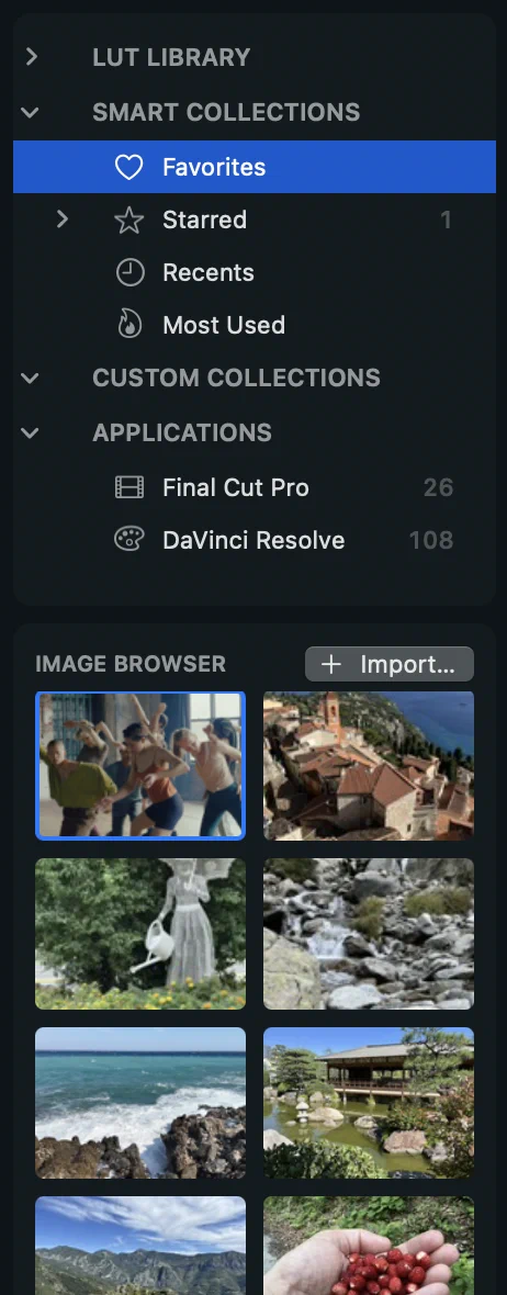 LUT library sidebar
